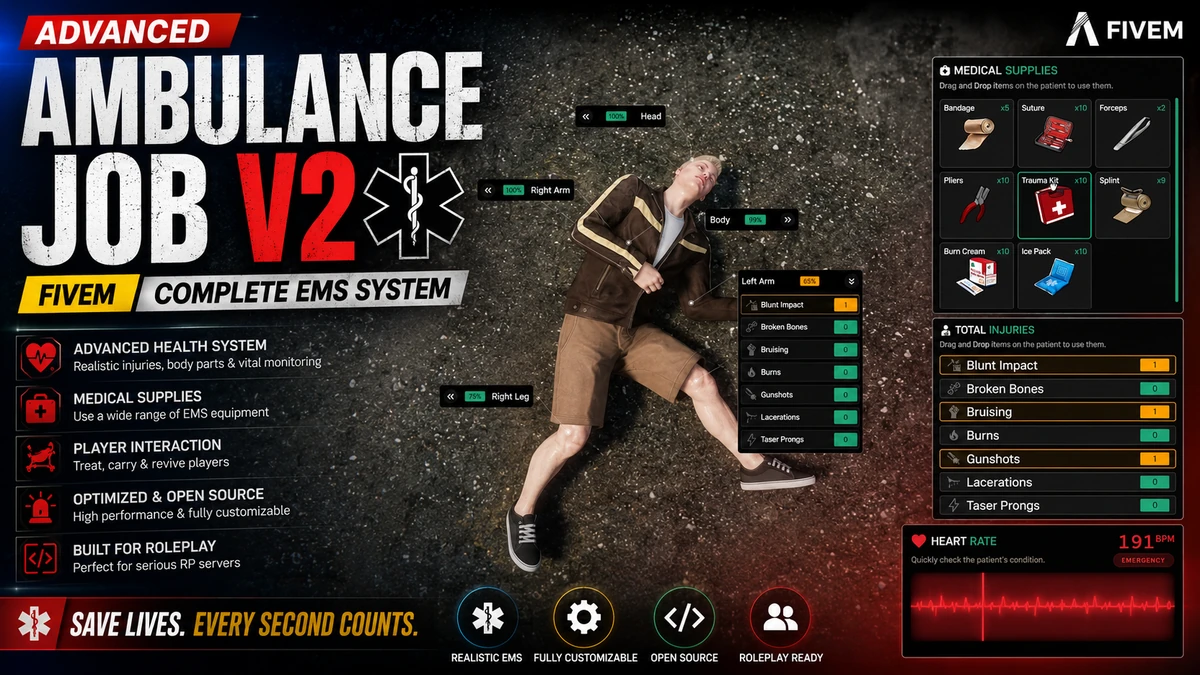 Advanced Ambulance Job V2 FiveM | Complete EMS System | Open Source